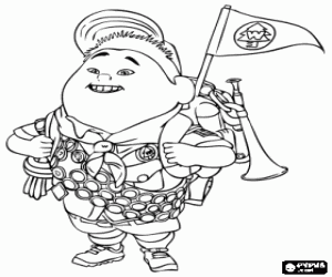 Coloriage Russell, l'aventurier avec son sac � dos rempli de tout ce qui est n�cessaire