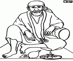 Coloriage Sai Baba de Shirdi, gourou indien, yogi et fakir qui est consid�r� par ses disciples comme un saint