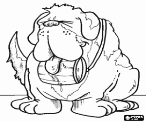 Coloriage Saint-bernard, un chien de sauvetage avec un tonnelet d'eau de vie autour de son cou