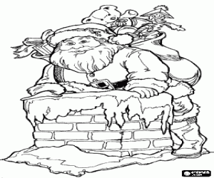 Coloriage Sainte Claus en entrant par ce cheminn� charg� avec de nombreux cadeaux