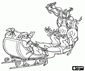 Coloriage Santa Claus en volant dans son tra�neau de No�l tir� par des rennes magiques