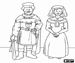 Coloriage Seigneur du ch�teau, avec son �pouse, l'un des protagonistes de la f�odalit�