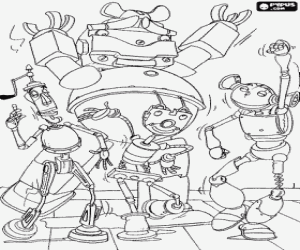 Coloriage Ses amis de Rodney dans Robot City -  Les Oxydes dirig� par Fender