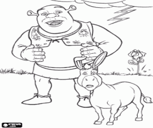 Coloriage Shrek et �ne surpris par le bruit d'un faisceau