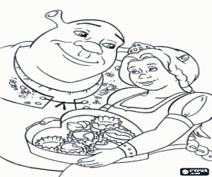 Coloriage Shrek et Fiona, un couple d'ogres dans l'amour