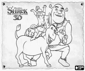 Coloriage Shrek et ses amis, �ne et le Chat Pott�