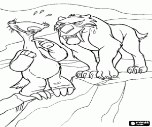 Coloriage Sid nerveux devant la pr�sence mena�ante de Diego, la tigre � dents saber