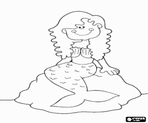 Coloriage Sir�ne assis sur un rocher au bord de la mer