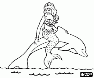 Coloriage Sir�ne sur un dauphin sautant 