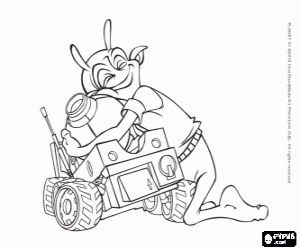 Coloriage Skiff, le meilleur ami de Lem serrant Robot Rover