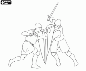 Coloriage Soldats qui combattent avec des �p�es et boucliers