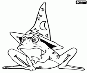 Coloriage Sorci�re ou un magicien chang� en grenouille gr�ce � une potion magique