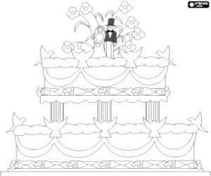 Coloriage Spectaculaire de deux noces histoire g�teau orn� de figurines de la mari�e et le mari�
