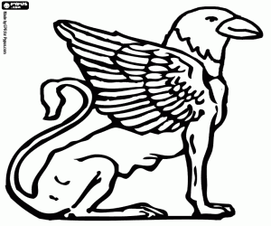 Coloriage Sphinx avec le corps d'un lion et la t�te et les ailes d'un faucon 