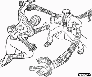 Coloriage Spiderman de lutte contre le m�chant Docteur Octopus, l'un de ses plus grands ennemis