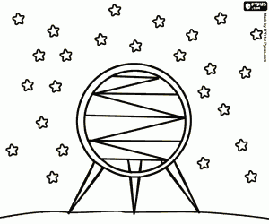 Coloriage Station spatiale sur une plan�te lointaine, sous les �toiles dans l'univers
