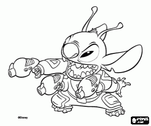 Coloriage Stitch, l'alien se d�fendant de toutes ses armes