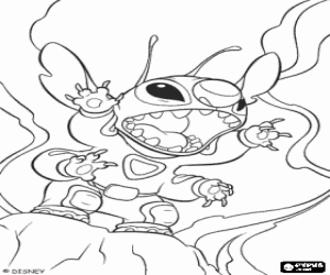 Coloriage Stitch, l'extraterrestre peu de bleu, en montrant sa force incroyable