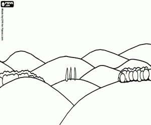 Coloriage Succession de collines ondul�s avec quelques arbres