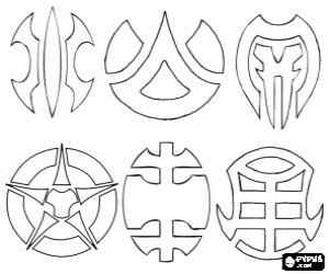 Coloriage Symboles Bakugan: Aquos, Pyrus, Darkus, Haos, Subterra, Ventus
