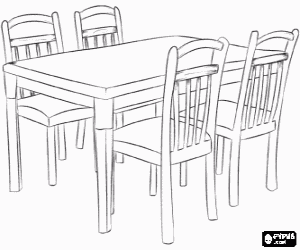 Coloriage Table de salle � manger avec quatre chaises, tout le bois
