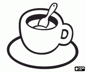 Coloriage Tasse de caf� au lait avec soucoupe et la cuill�re