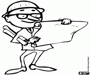 Coloriage Technicien en consultant un plan dans le travail de b�timent - Architecte, agent de ma�trise ou ing�nieur