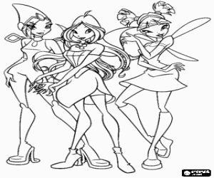 Coloriage Tecna, Flora et Musa, unes des f�es amis qui font partie du Winx Club