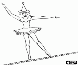 Coloriage Tightrope marche avec une fille habill�e comme une ballerine et du c�ne chapeau marche sur la corde