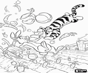 Coloriage Tigrou a alarm� � Coco Lapin qui travaillait dans le verger