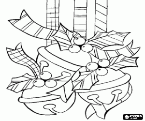 Coloriage Tintements du carrillon d�cor�s de feuilles de houx suspendus comme d�coration de No�l 