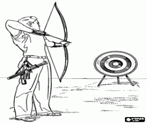 Coloriage Tir � l'arc - Archer a fait � la cible dans l'exterieur