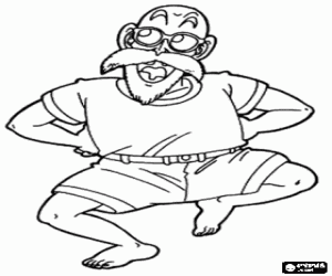 Coloriage Tortue G�niale, Muten Roshi ou Kam� Sennin, le vieux ma�tre d'arts martiaux qui s'entra�ne Son Goku et Krilin