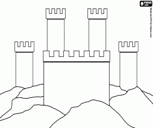 Coloriage Tours � cr�neaux ou merlon� d'un ch�teau qui repose sur les rochers