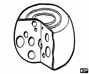 Coloriage Toute la pi�ce de fromage ouvert de type gruyer ou emmental 