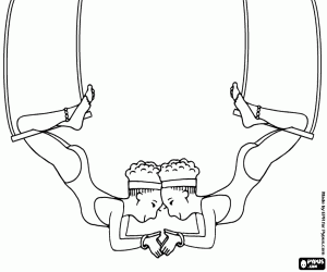 Coloriage Trap�zistes des acrobaties au trap�ze
