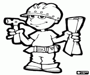 Coloriage Travailleur de la construction avec un casque et un marteau