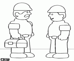 Coloriage Travailleurs de la construction � parler quand arrive au travail