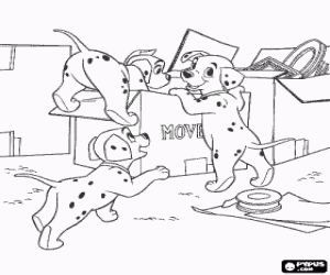 Coloriage Trois chiots dalmatien fait du tort