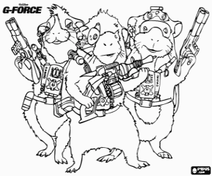Coloriage Trois membres de l'�quipe de G-Force: Agents Juarez, Blaster et Darwin