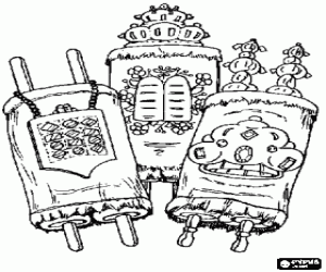 Coloriage Trois rouleaux de la Torah ou Thora, texte sacr� du juda�sme