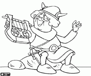 Coloriage Ulme, le po�te viking toujours pr�t avec sa lyre