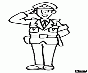 Coloriage Un agent de police faisant le salut militaire