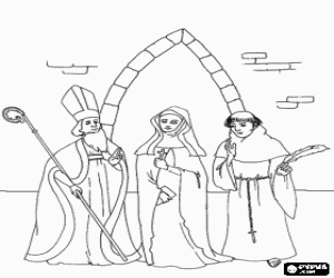 Coloriage Un �v�que, une moine ou nonne et un moine, membres du clerg�