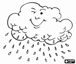 Coloriage Un grand nuage de pluie avec la chute de gouttes de pluie