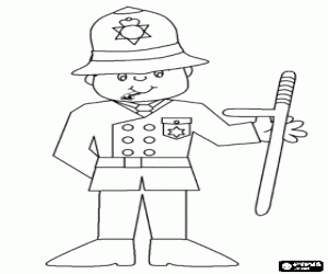 Coloriage Un policier britannique ou bobby avec son chapeau traditionnel