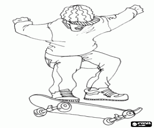 Coloriage Un skateur pratiquant avec la planche � roulette ou skateboard