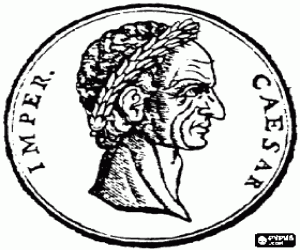Coloriage Une pi�ce d'argent de la Rome antique, un denier avec le visage de Jules C�sar ou Iulius Caesar portaint une couronne de laurier