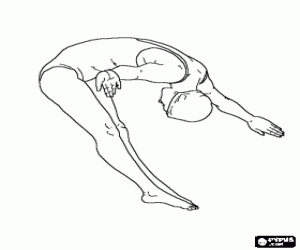 Coloriage Une plongeuse � un saut avant avec les jambes et les bras tendus dans une comp�tition de plongeon