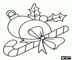 Coloriage Vari�t� des ornements de No�l: boules, houx et de canne de caramel avec un ruban